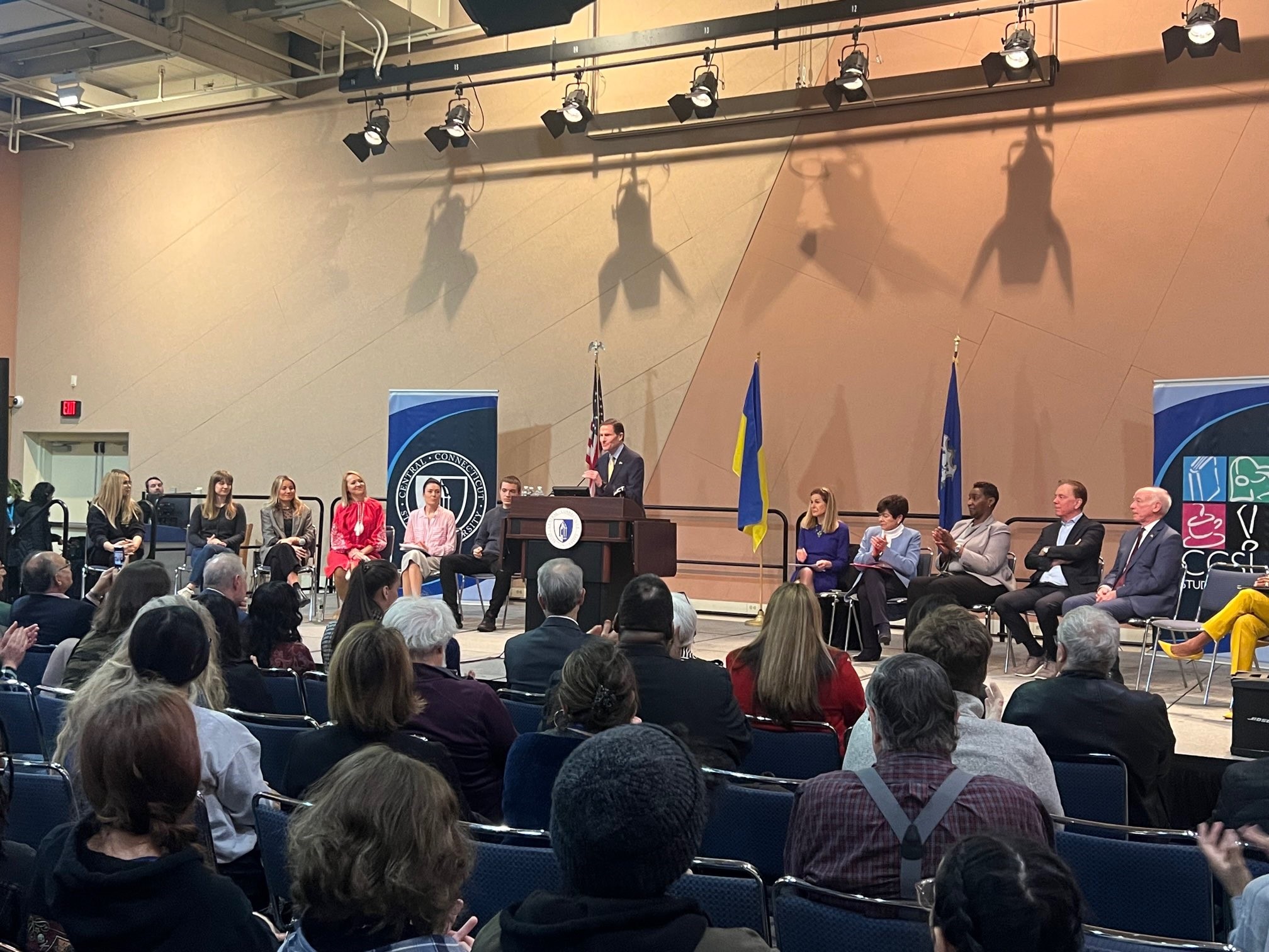 Blumenthal joined Governor Ned Lamont and other state leaders at an event marking the one-year anniversary of the invasion. 